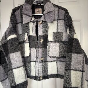Harlow Plaid Teddy Jacket - Black, Gray, White- Cropped